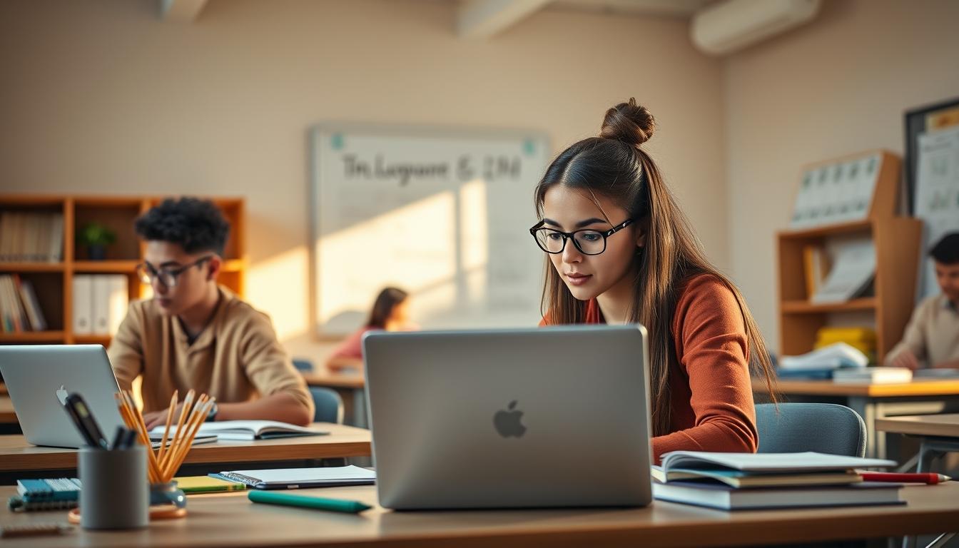 Student using learning strategies while studying